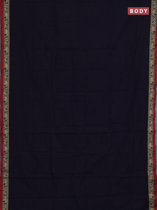 Narayanpet cotton saree navy blue and maroon with plain body and temple design thread woven border
