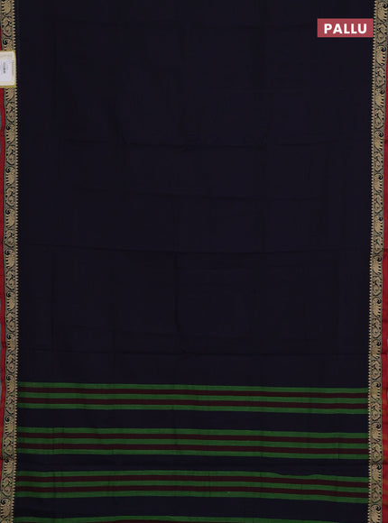 Narayanpet cotton saree navy blue and maroon with plain body and temple design thread woven border