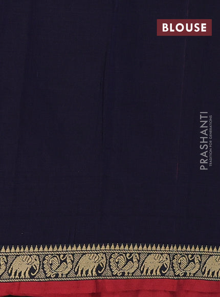 Narayanpet cotton saree navy blue and maroon with plain body and temple design thread woven border