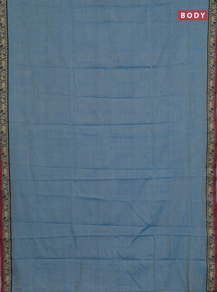Narayanpet cotton saree light blue and maroon with plain body and temple design thread woven border