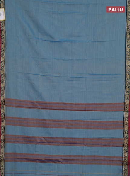 Narayanpet cotton saree light blue and maroon with plain body and temple design thread woven border