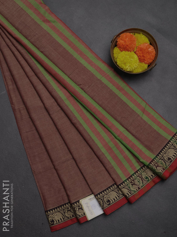 Narayanpet cotton saree maroon shade and red with plain body and temple design thread woven border