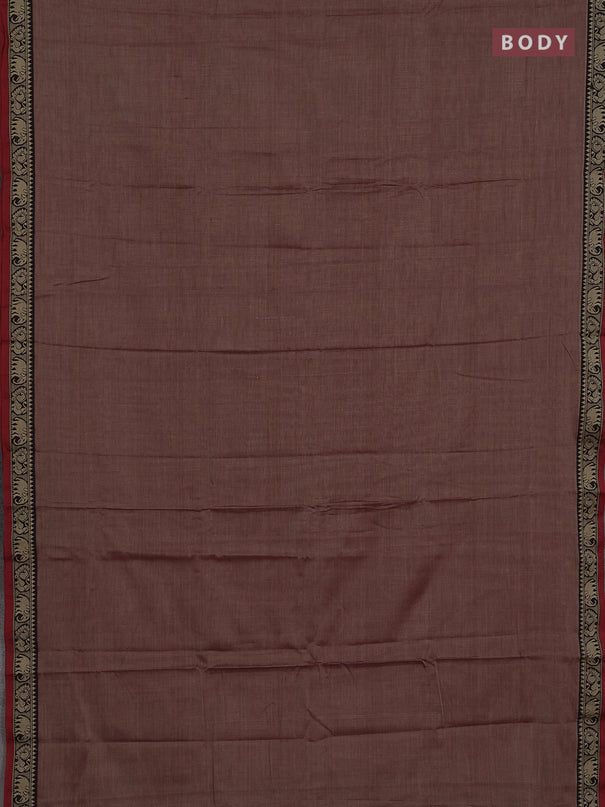 Narayanpet cotton saree maroon shade and red with plain body and temple design thread woven border