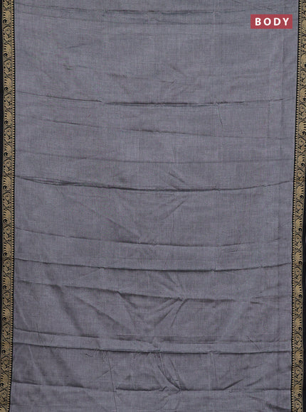Narayanpet cotton saree grey and black with plain body and temple design thread woven border
