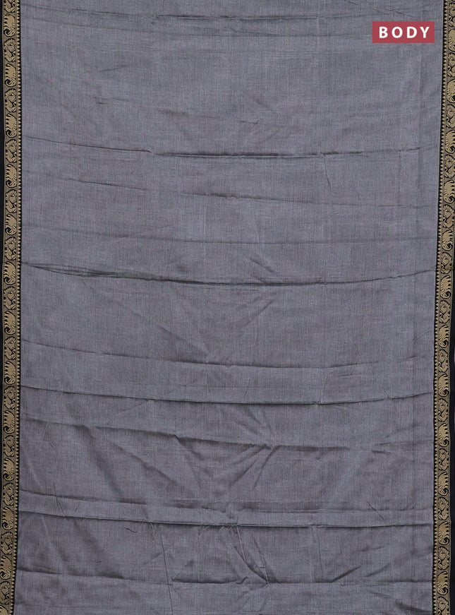 Narayanpet cotton saree grey and black with plain body and temple design thread woven border