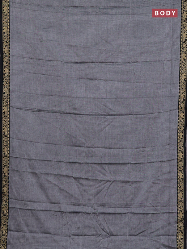 Narayanpet cotton saree grey and black with plain body and temple design thread woven border