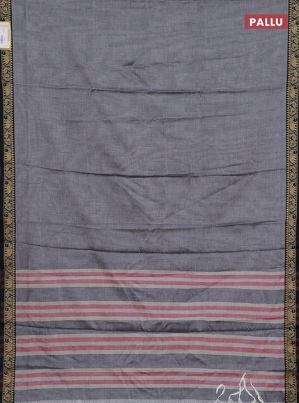Narayanpet cotton saree grey and black with plain body and temple design thread woven border