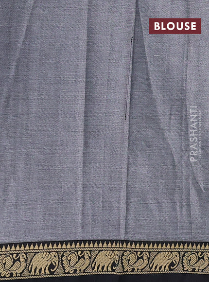 Narayanpet cotton saree grey and black with plain body and temple design thread woven border