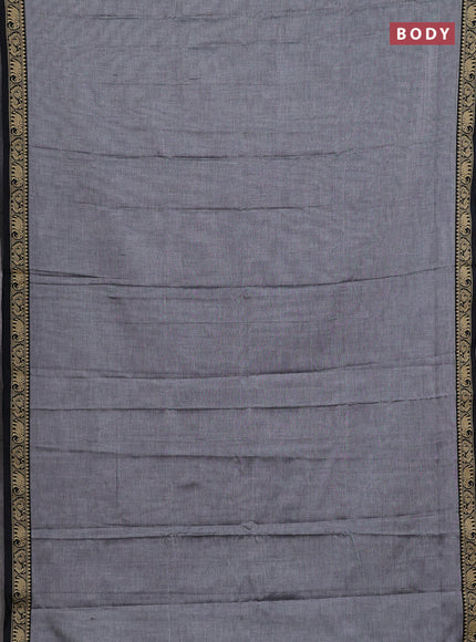 Narayanpet cotton saree grey and black with plain body and temple design thread woven border