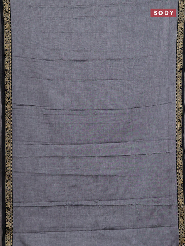 Narayanpet cotton saree grey and black with plain body and temple design thread woven border