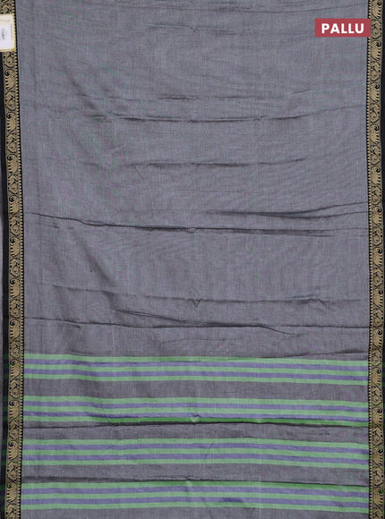 Narayanpet cotton saree grey and black with plain body and temple design thread woven border