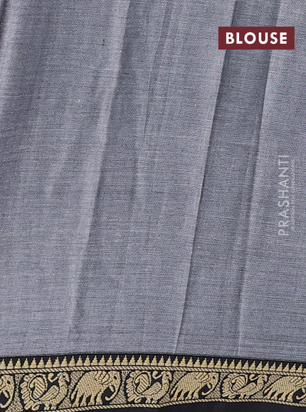 Narayanpet cotton saree grey and black with plain body and temple design thread woven border