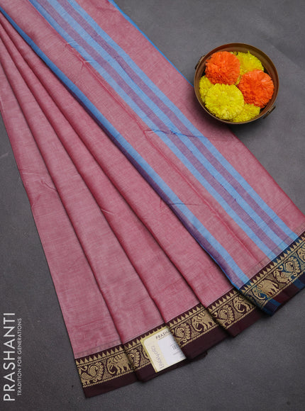 Narayanpet cotton saree maroon shade with plain body and temple design thread woven border