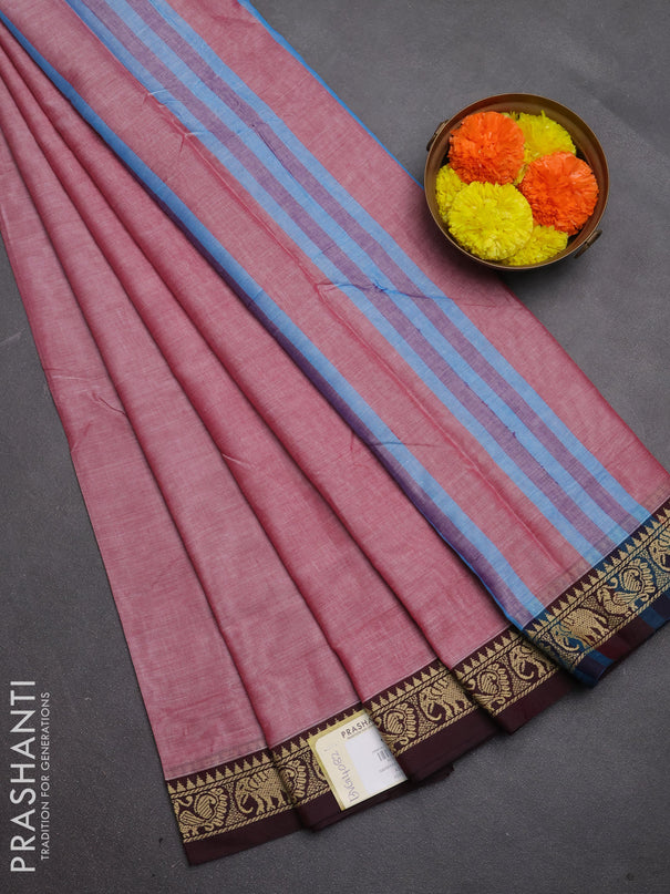 Narayanpet cotton saree maroon shade with plain body and temple design thread woven border