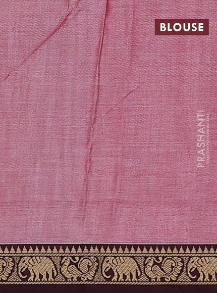 Narayanpet cotton saree maroon shade with plain body and temple design thread woven border