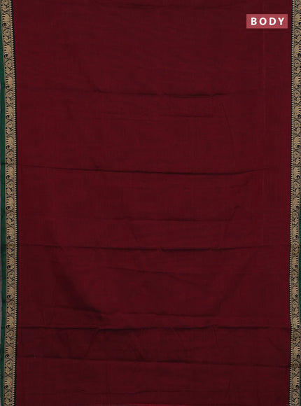Narayanpet cotton saree maroon and green with plain body and temple design thread woven border