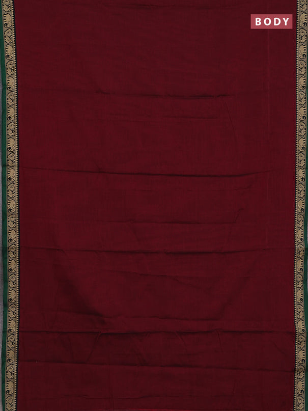Narayanpet cotton saree maroon and green with plain body and temple design thread woven border