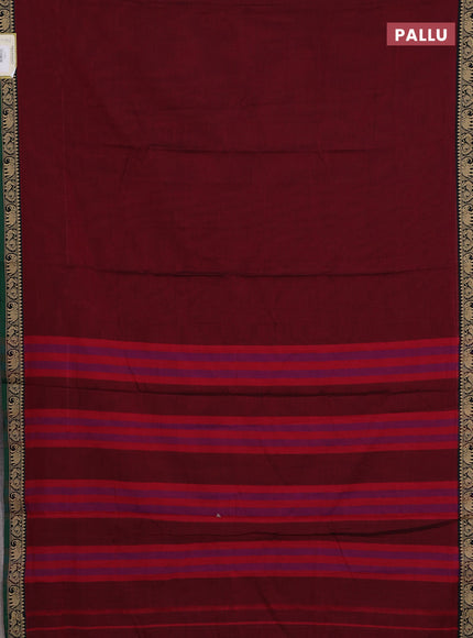 Narayanpet cotton saree maroon and green with plain body and temple design thread woven border