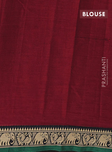 Narayanpet cotton saree maroon and green with plain body and temple design thread woven border