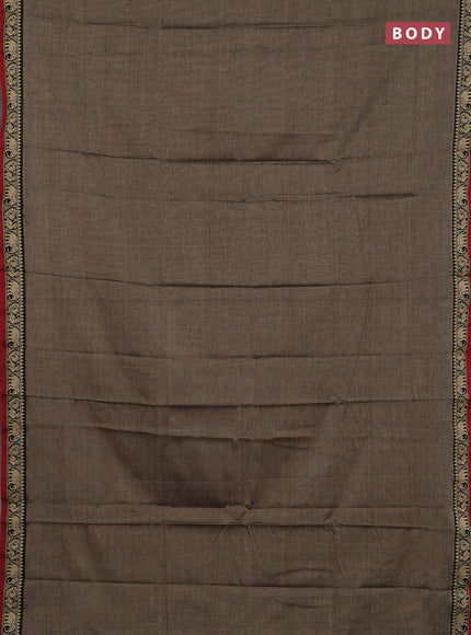 Narayanpet cotton saree chiku shade and maroon with plain body and temple design thread woven border