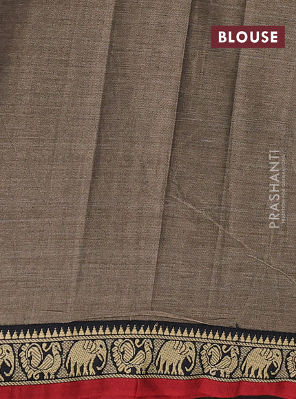 Narayanpet cotton saree chiku shade and maroon with plain body and temple design thread woven border