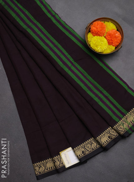 Narayanpet cotton saree deep wine shade with plain body and temple design thread woven border