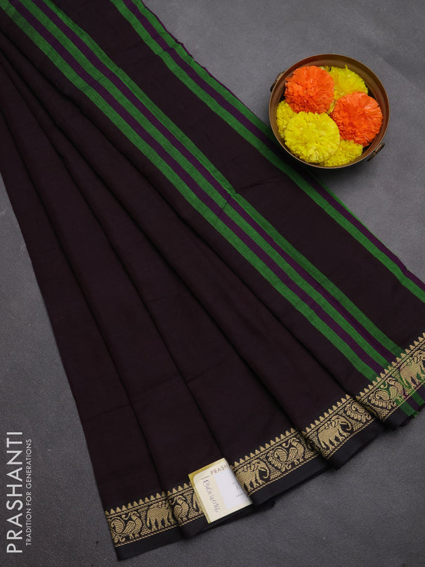 Narayanpet cotton saree deep wine shade with plain body and temple design thread woven border