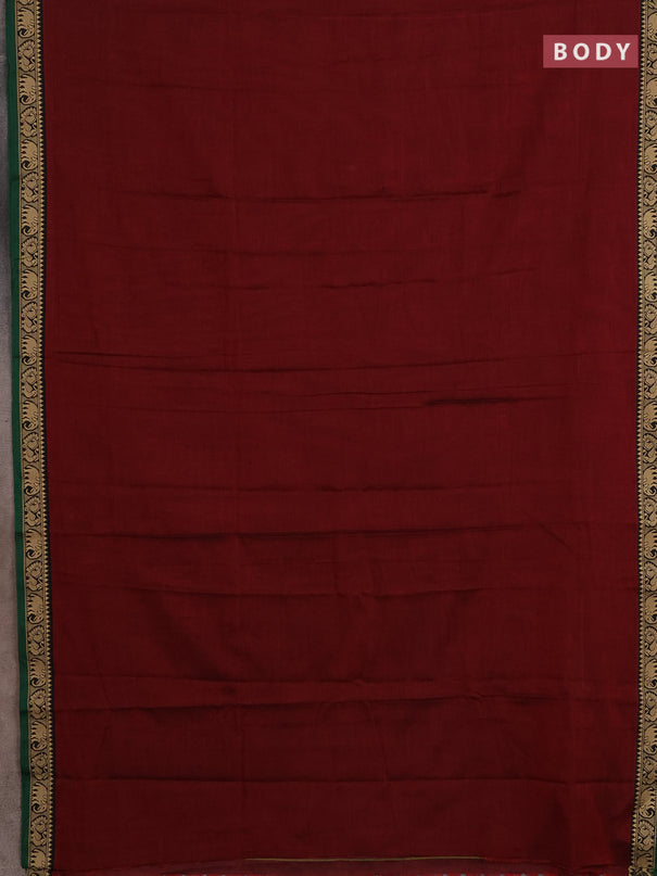 Narayanpet cotton saree maroon and green with plain body and temple design thread woven border