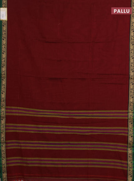Narayanpet cotton saree maroon and green with plain body and temple design thread woven border