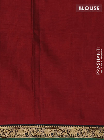 Narayanpet cotton saree maroon and green with plain body and temple design thread woven border