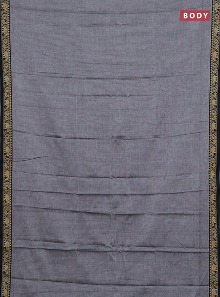 Narayanpet cotton saree grey and black with plain body and temple design thread woven border
