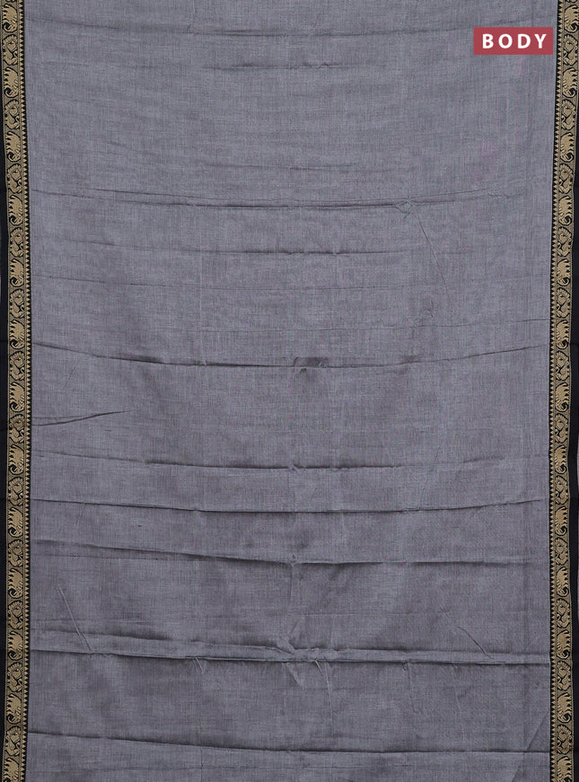 Narayanpet cotton saree grey and black with plain body and temple design thread woven border