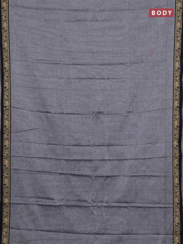 Narayanpet cotton saree grey and black with plain body and temple design thread woven border