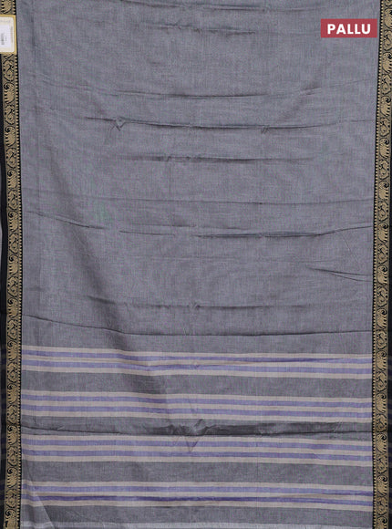 Narayanpet cotton saree grey and black with plain body and temple design thread woven border