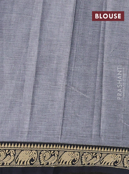 Narayanpet cotton saree grey and black with plain body and temple design thread woven border