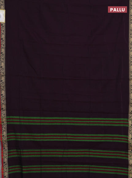 Narayanpet cotton saree deep wine shade and maroon with plain body and temple design thread woven border