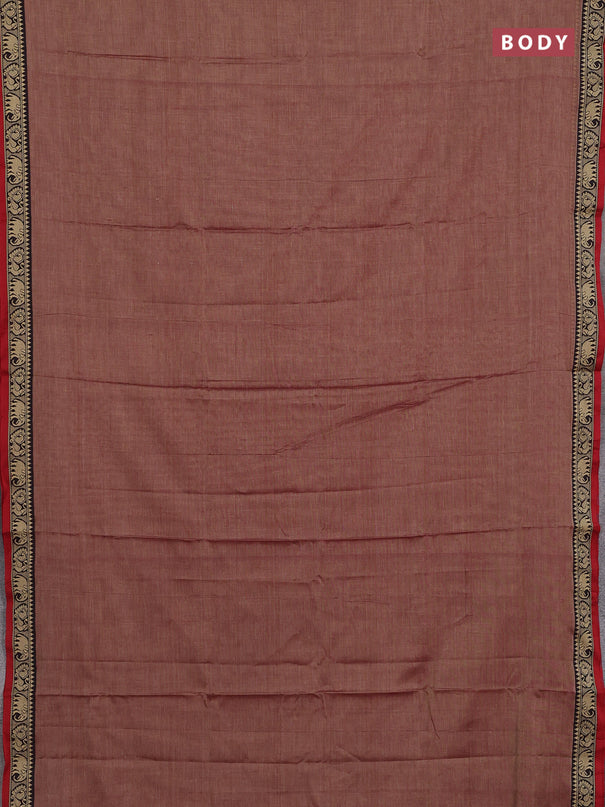 Narayanpet cotton saree red shade with plain body and temple design thread woven border