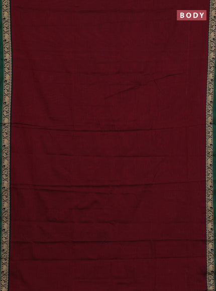 Narayanpet cotton saree maroon and green with plain body and temple design thread woven border