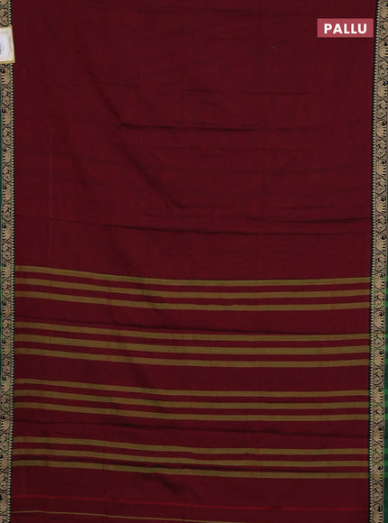 Narayanpet cotton saree maroon and green with plain body and temple design thread woven border