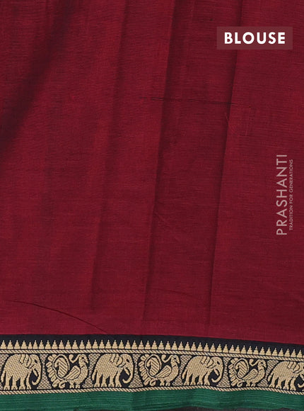 Narayanpet cotton saree maroon and green with plain body and temple design thread woven border