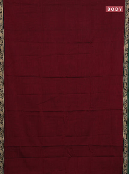Narayanpet cotton saree maroon and green with plain body and temple design thread woven border