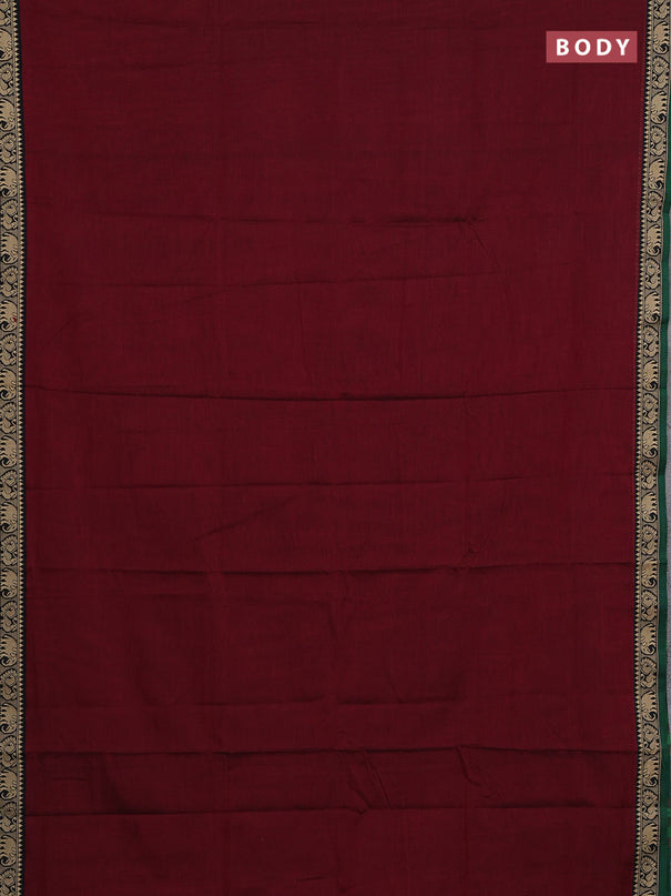 Narayanpet cotton saree maroon and green with plain body and temple design thread woven border