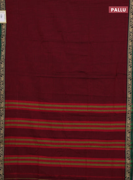 Narayanpet cotton saree maroon and green with plain body and temple design thread woven border