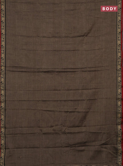 Narayanpet cotton saree chiku shade and maroon with plain body and temple design thread woven border