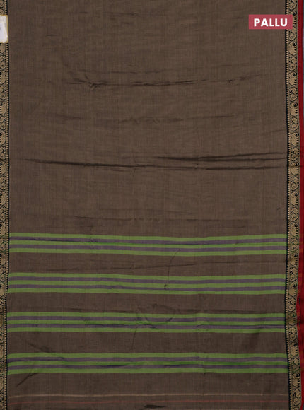 Narayanpet cotton saree chiku shade and maroon with plain body and temple design thread woven border