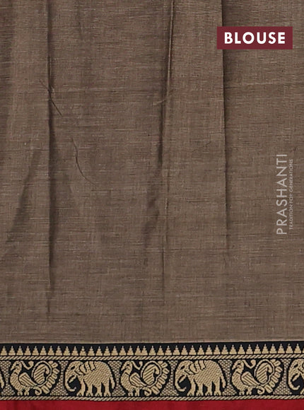 Narayanpet cotton saree chiku shade and maroon with plain body and temple design thread woven border