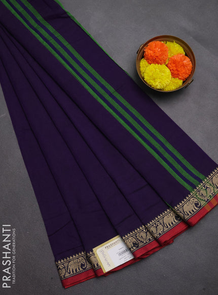 Narayanpet cotton saree violet and maroon with plain body and temple design thread woven border