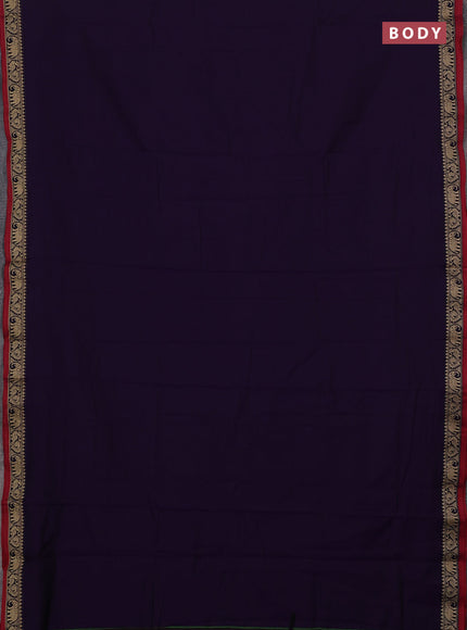 Narayanpet cotton saree violet and maroon with plain body and temple design thread woven border