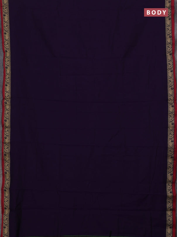 Narayanpet cotton saree violet and maroon with plain body and temple design thread woven border