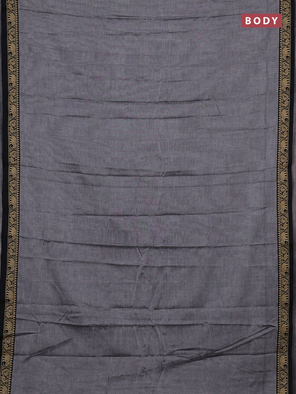 Narayanpet cotton saree grey and black with plain body and temple design thread woven border